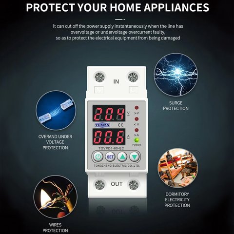 Реле напряжения TOMZN TOVPD1-40-EC (VA), 220 В, 40 A, с защитой по току и напряжению Превью 6