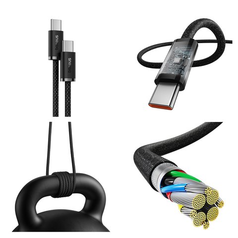Cable USB Baseus Dynamic 3 Series, 2xUSB tipo-C, 100 cm, 100 W, negro, con revestimiento de nylon, #P10367000111-00 Vista previa  1