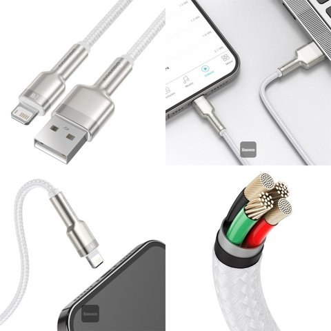 USB Cable Baseus Cafule Series Metal, (USB type-A, Lightning, 100 cm, 2.4 A, white, nylon braided) #CALJK-A02 Preview 1