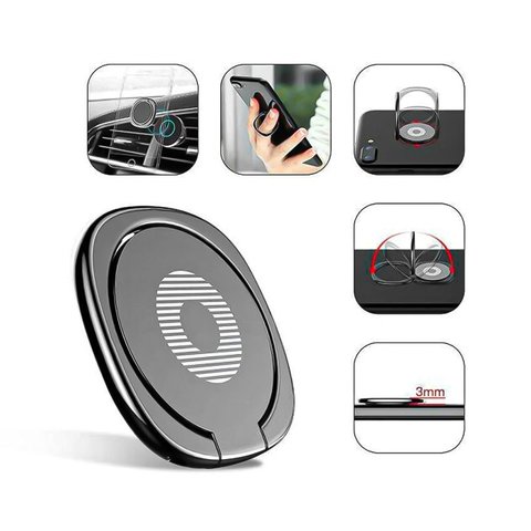 Держатель Baseus Privity, кольцо, клейкая основа, серебристый, металл, #SUMQ-0S Превью 1