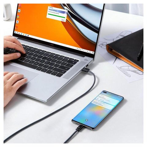 USB кабель Baseus Dynamic Series, USB тип-C, USB тип-A, 100 см, 100 Вт, сірий, в нейлоновому обплетенні, #CALD000616 Прев'ю 1