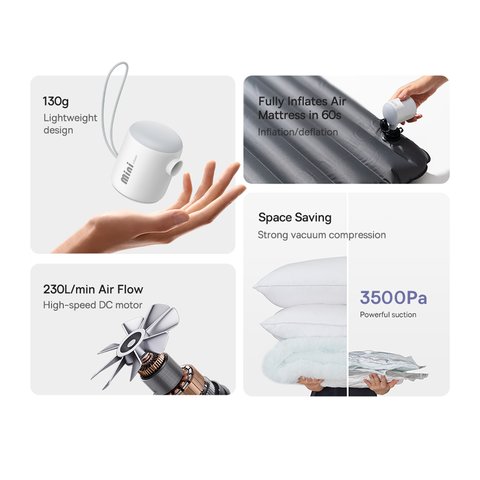 Компресор Baseus PocketGo Portable, білий, 3500 pa, #C11157700221-00 Прев'ю 1