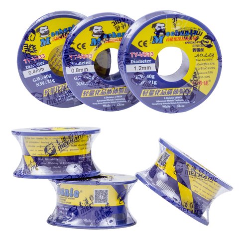 Припій Mechanic TY-V833, Sn 63% , Pb 37%, флюс 1-3%, 0,4 мм, 40 г Прев'ю 1
