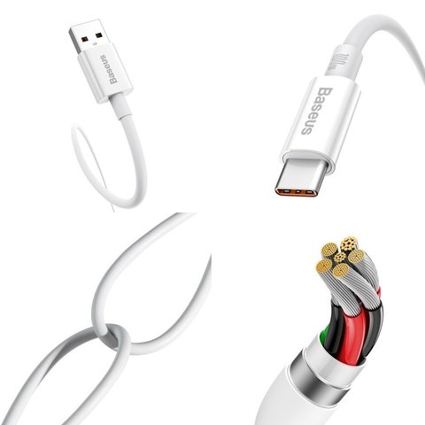 USB кабель Baseus Superior, USB тип-C, USB тип-A, 100 см, 100 Вт, белый, #P10320102214-01 Превью 1