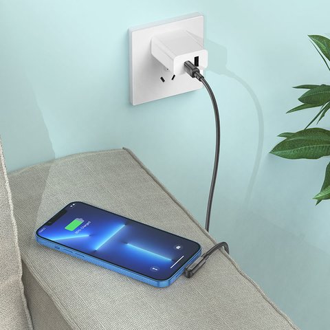 USB кабель Hoco U108, USB тип-C, Lightning, 200 см, 20 Вт, чорний, Г-подібний, в нейлоновому обплетенні, #6931474764867 Прев'ю 2
