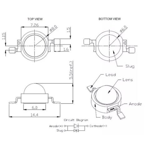 Світлодіод 1 Вт (синій, 20 лм, 470 нм, 350 мА, 3,2-3,4 В) Прев'ю 1